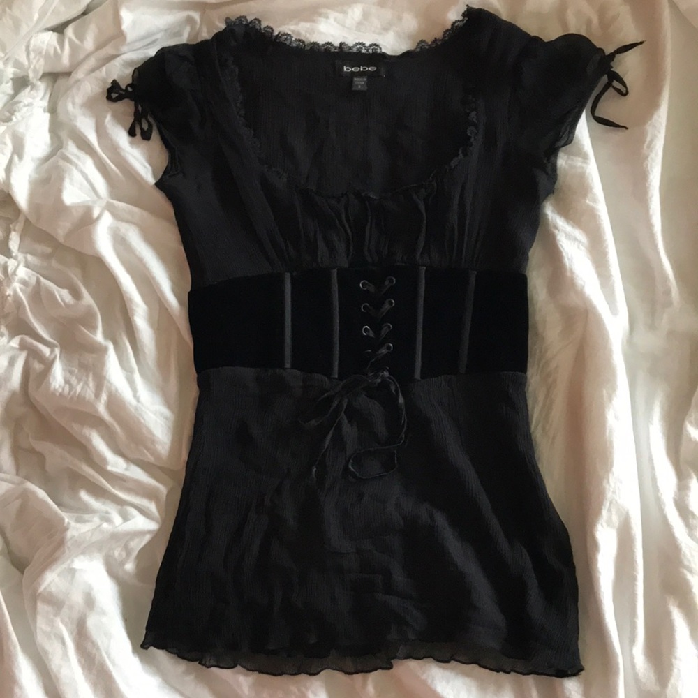 Bebe Black Corset Blouse